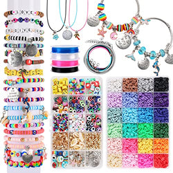 Bracelet Making Kit, Beads for Jewelry Making, Polymer Clay Beads Spacer Beads with Pendant Kit for Making Charm Bracelets Necklaces Earrings, DIY Arts and Crafts Gift for Girls Ages 4-16