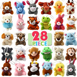 28 Piece Mini Plush Animal Toy Set, Cute Small Animals Plush Keychain Decoration for Themed Parties, Kindergarten Gift Giveaway, Teacher Student Award, Goody Bags Filler For Boys Girls Child Kid