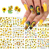 Sunflower Nail Stickers Floral Flower Nail Art Water Decals Transfer Foils for Nails Supply Watermark Small Daisy Flowers Designs Nail Tattoos for Women Nail Supplies Manicure Decorations 12PCS