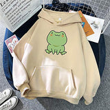 Women Hoodies Tops Cute Kawaii Frog Skateboard Printing Pullover Tops Long Sleeve Drawstring Sweatshirts by Chaofanjiancai