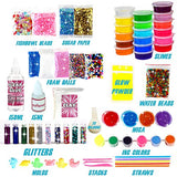 DIY Slime Kit for Girls Boys - Ultimate Glow in the Dark Glitter Slime Making Kit-18 Slime Containers, Foam Balls, Water Beads,Clear Glue,White Clay,Glitters,Mica,Tools