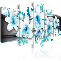 Pleasure of Blue Flower Print on Canvas 5 Panels Abstract Modern Wall Art Painting Framed Picture Floral Artwork