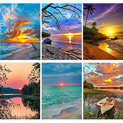 6-Piece DIY 5D Diamond Painting kit for Adults, Complete Diamond Painting, Diamond Painting Art, Wall Decoration, Sunset Beach (12x16inches)