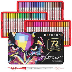 Hethrone Drawing Markers Dual Tip Brush Pens Markers for Adult Coloring Felt Tip Pens Attached Painting Book (72 Color)