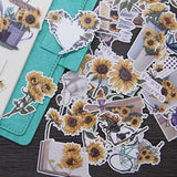 Waterproof Vintage Sunflower Garden Stickers Pack (71pcs) Watercolor Aesthetic Yellow Flower Plant Decals for Planner Journal Scrapbook Card Water Bottle DIY Crafts Diary Personalize Decoration