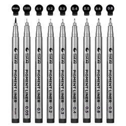 Black Fineliner Pens, Archival ink, 9 Size Micro Fine Point Drawing Pens, Multiliner for Drawing, Sketching, Anime, Technical Drawing, Bullet Journaling, Office Documents, Bullet Journaling