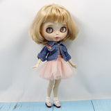 Adorable 4-Layers Gauzy Dress Jeans Jacket Outfit for 12inch Blythe Azone 1/6 BJD Dollfie Dolls Clothes Accessories Pink