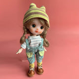 Ob11 Baby Clothes Jasmine GSC Hand 1/12 Bjd T-Shirt Cap Pants Egg Soft Pottery Doll Clothes Set (Color : E)
