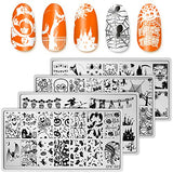 Whaline 4 Pieces Halloween Nail Art Plates Image Stamp Templates Stamping Kit DIY Print Manicure Salon Design