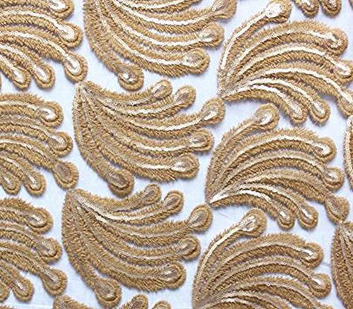Lace Sequin Floral Bridal Fabric Guarumo 52" Wide Sold By The Yard (GOLD)