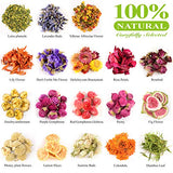 LAVEVE Dried Flowers, 18 Bags 100% Natural Dried Flowers Herbs Kit for Soap Making, DIY Candle, Bath, Resin Jewelry Making - Include Lavender, Don't Forget Me, Lily, Rose Petals, Jasmine and More