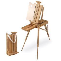 Creative Mark Cezanne Half Box French Artist Easel, with Sketch Box Drawer, Canvas Carrying Clips, Brass Plated Hardware Perfect for Plein Air Painting Drawing -Oiled Stained Elm Wood