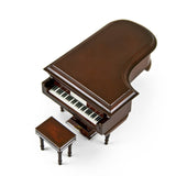 Piano Music Box with Jewelry Compartment - Sophisticated 18 Note Miniature Musical Hi-Gloss Brown Grand Piano with Bench