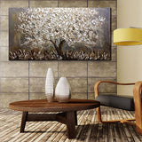 Boiee Art,24x48Inch 3D Hand Painted Silver Leaves Abstract Tree Canvas Paintings Landscape Artwork Texture Oil Paintings Modern Home Decor Wall Art Wood Inside Framed Hanging Wall Décor