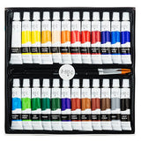 Acrylic Paint Set - B-Art-C 24 Vibrant Color Paint Kit includes 3 Paint Brushes -Non Toxic Paint for Canvas, Fabric, Glass, Nail Art, Rock Painting, Arts and Crafts for Girls & Boys