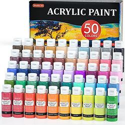 Acrylic Paint, Shuttle Art 50 Colors Acrylic Paint Set, 2oz/60ml Bottles, Rich Pigmented, Water Proof, Premium Acrylic Paints for Artists, Beginners and Kids on Canvas Rocks Wood Ceramic Fabric