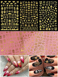 15 Sheets Halloween Nail Art Stickers Decals EBANKU 3D Laser Self-Adhesive Pumpkin Witch Skeleton Nail Decals Halloween Gold and Silver Colorful DIY Nail Decoration Designs