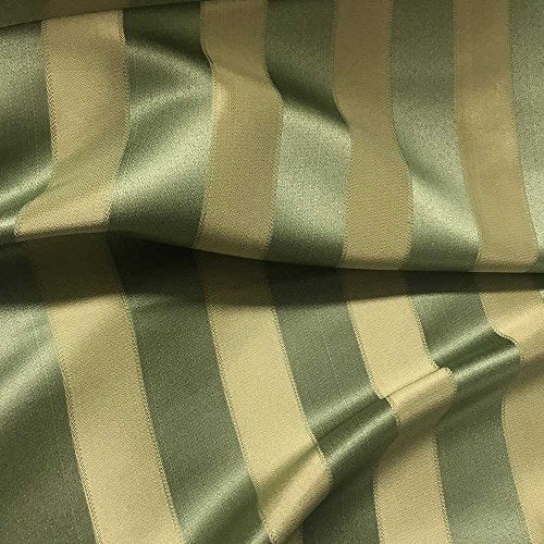 Jacquard Damask Stripe Brocade Fabric 118'' Wide (Sage Green / Gold)