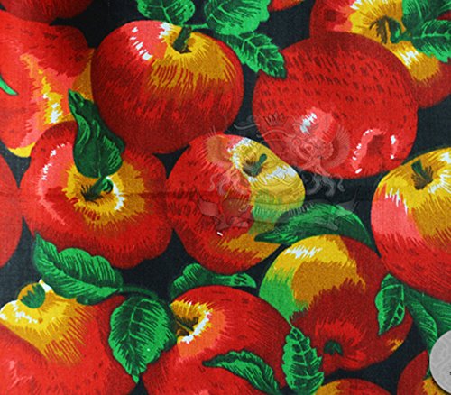 Polycotton Fabric Printed APPLE ALLOVER BLACK / 60" Wide / Sold by the Yard