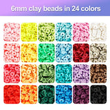 Quefe 7300pcs Clay Beads Bracelet Making Kit, 24 Colors 6mm Flat Polymer Beads Heishi Beads and Letter Beads Spacer with Pendant Charms and Elastic Strings for Bracelets Necklace Jewelry Making