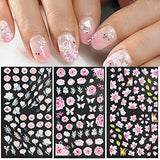 5D Nails Art Stickers Decals, Spring Summer Flowers Self-Adhesive Nail Art Supplies Pink Blossom Peach Flowers Nail Design DIY Nail Decals Nail Decorations for Women Girls