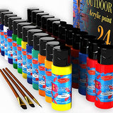 Outdoor Acrylic Paint Set of 24 Colors (2 oz/Bottle),Rich Pigment Multi-Surface Craft Paints, Art Supplies for Halloween Pumpkin and Decorations, Canvas, Rock, Wood, Fabric, Leather, Paper