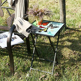 CEDAR HOME Side Table Outdoor Garden Patio Metal Accent Desk with Square Hand Painted Glass, Red