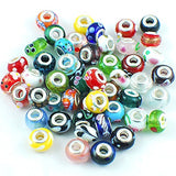 Silver Color Murano Glass Beads Fit European Charm Bracelet Spacer by eART 50pcs Mix