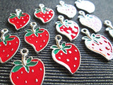 6 Pcs - Enamel Strawberry Pewter Charms Pendants Berry (NS254)