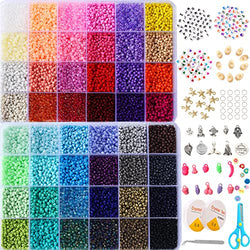 8800+ pcs 4mm 12/0 48 Colors Glass Seed Beads, Charms Bracelet Jewelry Making Beads Kit Gifts for Teen Girls Crafts for Girls Ages 8-12