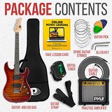 Pyle Electric Guitar and Amp Kit - Full Size Instrument w/Humbucker Pickups Bundle Beginner Starter Package Includes Amplifier, Case, Strap, Tuner, Pick, Strings, Cable, Tremolo - (Red)