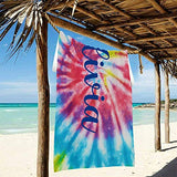 Personalized Beach Towels Mat with Name Custom Ethnic Tie Dye Quick Dry Absorbent Sand Prool Microfiber Pool Bath Towel for Kids Girls Boys Adults 30 X 60 inch Blanket Tapestry