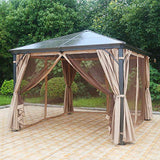 MASTERCANOPY Hardtop Gazebo Patio Polycarbonate Gazebo with Brown Mosquito Netting Screen Walls Curtains,DL-041(10FT×10FT)