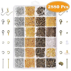 Paxcoo 2880 Pcs Jewelry Making Findings Supplies Kit with Open Jump Rings, Lobster Clasps, Crimp
