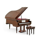 Piano Music Box with Jewelry Compartment - Sophisticated 18 Note Miniature Musical Hi-Gloss Brown Grand Piano with Bench