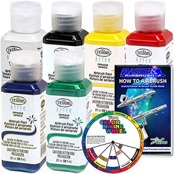 6 Color - Testors Aztek Premium Opaque Semi-Gloss Acrylic Airbrush Paint Set with Color Mixing Wheel and How to Airbrush Manual