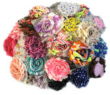 JLIKA (50 pieces) Shabby Flowers - Chiffon Fabric Roses - 2.5" - Prints - Assorted Color Mix -