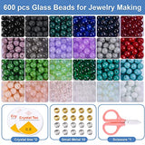 UNIAYSENG 600PCS Round Glass Beads for Jewelry Making, 24 Color DIY Gemstone Crystal Beads Bracelet Making Kit Healing Chakra Beads，8mm Loose Beads Crystal Spacers for Friendship Bracelet