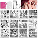 Biutee Nail Stamping Plates Set 12pcs Templates 8 Colors Nail Stamping Polish Gel Nail Stamper Scraper Storge Bag Nail Art Plates Set Animal Flower Design