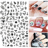 8 Sheets Halloween Nail Art Stickers Decal Black Skull Goth Snake Nail Decals Designer Nail Art Supplies 3D Gothic Punk Horror Nail Stickers Halloween Nail Design Charm for Acrylic Nail Art Decoration