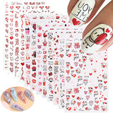 12 Sheets Valentine's Day Nail Art Stickers 3D Self-adhesive Nail Decals with Dwarfs Love Hearts-Shaped Lips Rose Cute Cartoon Valentine's Day Design for Women and Girls Valentine's Day Nail Art Decoration Supplies