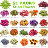 [Latest] 21 Pack Dried Flowers for Candle Making, 100% Natural Dried Herbs Kit for Soap Making, Bath, Resin Jewelry Making, Bulk Dried Flowers Include Lavender, Rose Petals, Rosebuds, Leaves, Lemon.