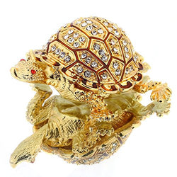 YUFENG Turtle Hinged Trinket Box Handmade Golden Tortoise Bejeweled Box Collectible (Gold)
