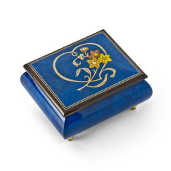 Gorgeous Dark Blue Stain Heart and Floral Wood Inlay Music Box - Hey Jude (The Beatles)