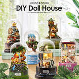 OUYAWEI Music Dollhouse Rotating Cabin DIY Doll House with Transparent Cover Music Box for Children