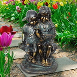 Exhart Children Statue | Patina Finish Garden Statuary Boy Girl Statue | Faux Bronze Statue | Resin Statue | Garden Art Decor | 21 in