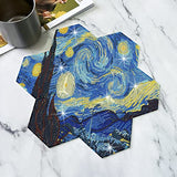 NIHO-JIUMA Van Gogh Diamond Painting Coasters Kits, 7 PCS Hexagon Coasters Van Gogh Starry Night Diamond Painting Kits for Beginners Adults