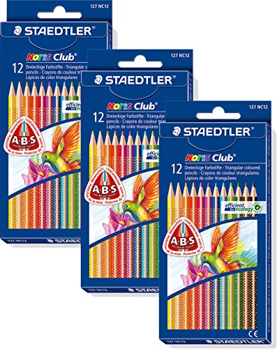 STAEDTLER Noris Club Colouring Pencils, 3 Cartons, Increased Strength, Triangular, Set Of 12