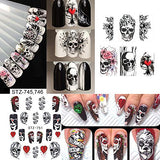 Halloween Nail Stickers - 25 Sheets Day of The Dead Water Transfer Nail Decals Ghost Spider Face Web Witch Skeleton Nail Art Stickers Wraps Manicure Tips Strips Decoration for Halloween Party Supply