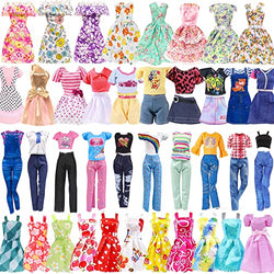 16 Pcs Doll Clothes and Accessories for Doll, 11.5 Inch Doll Outfit Collection Including 3 Short Skirts 2 Sequin Skirts 2 Sets 3 Tops 3 Pants 3 Floral Skirts(Random Style), for Girls Birthday Gifts